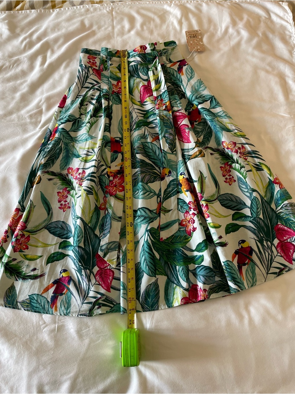 Tropical Floral A-Line Skirt - Green, Pink & White
